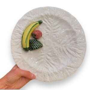 Bordallo Pinheiro Vintage White Cabbage Plate w/ 3D Fruit Cabbageware - Portugal